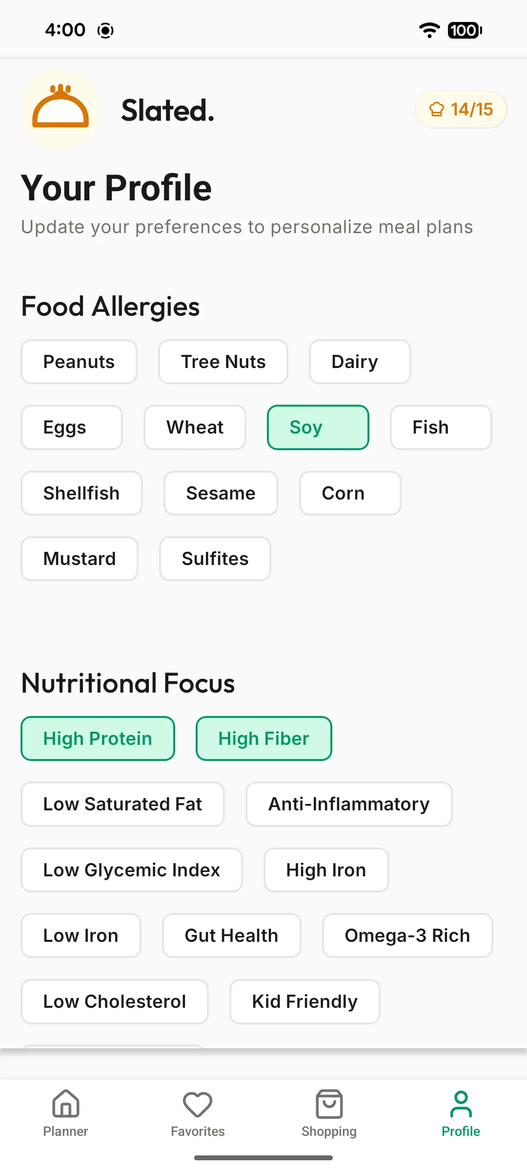 Setting dietary preferences and rules in the Slated meal planning app