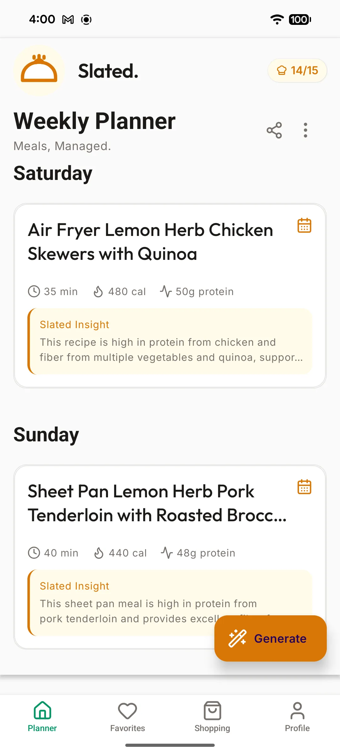 Slated App Weekly Planner View